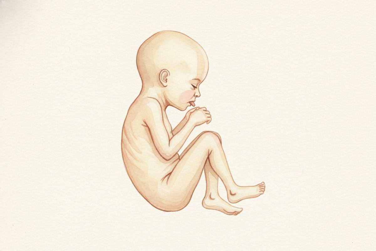 A warm watercolor illustration of a 24-week fetus