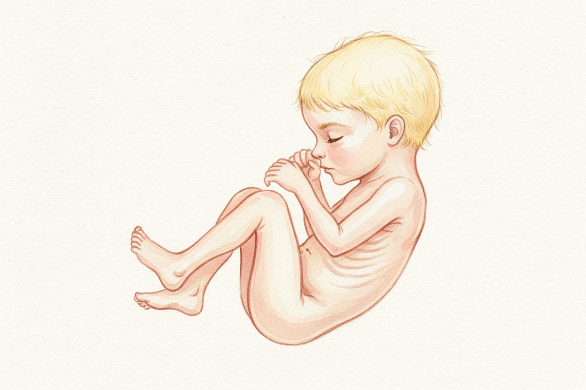 A warm watercolor illustration of a 25-week fetus