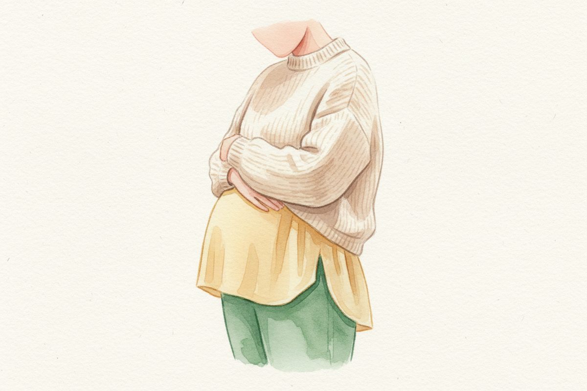 A warm watercolor illustration of week 7 of pregnancy