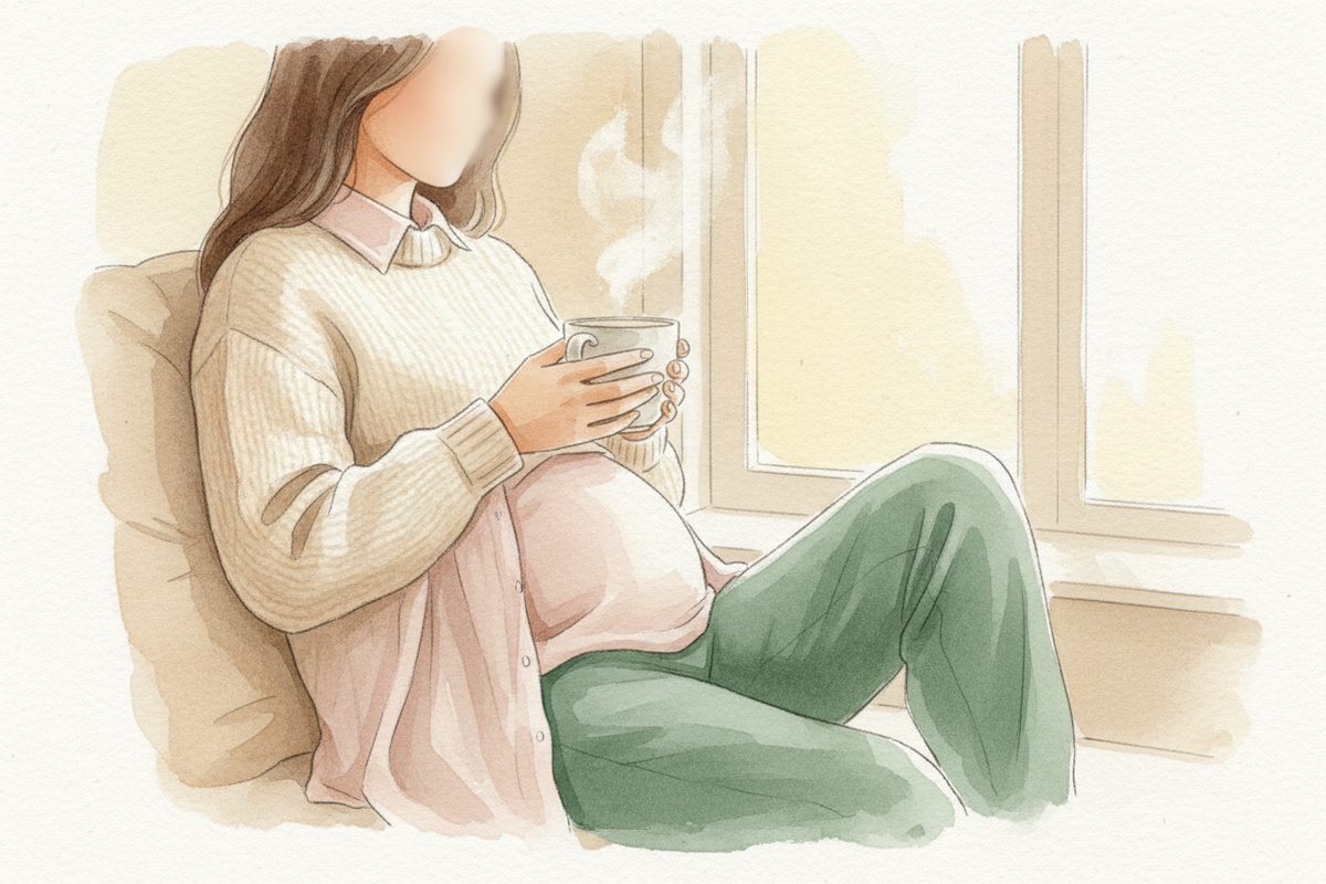 A warm watercolor illustration of week 8 of pregnancy