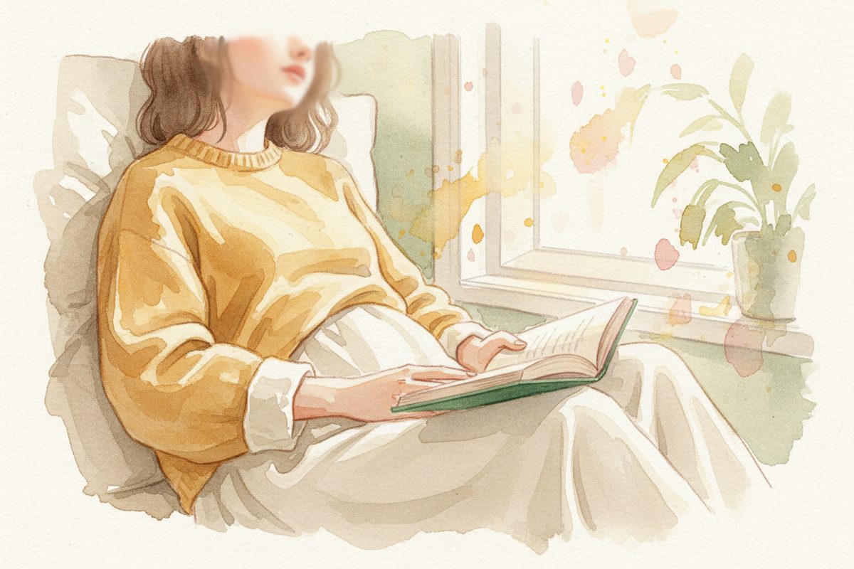 A warm watercolor illustration of week 9 of pregnancy