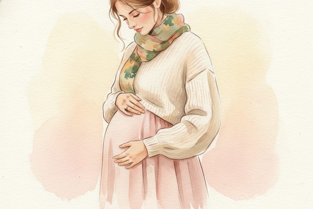 A warm watercolor illustration of week 12 of pregnancy