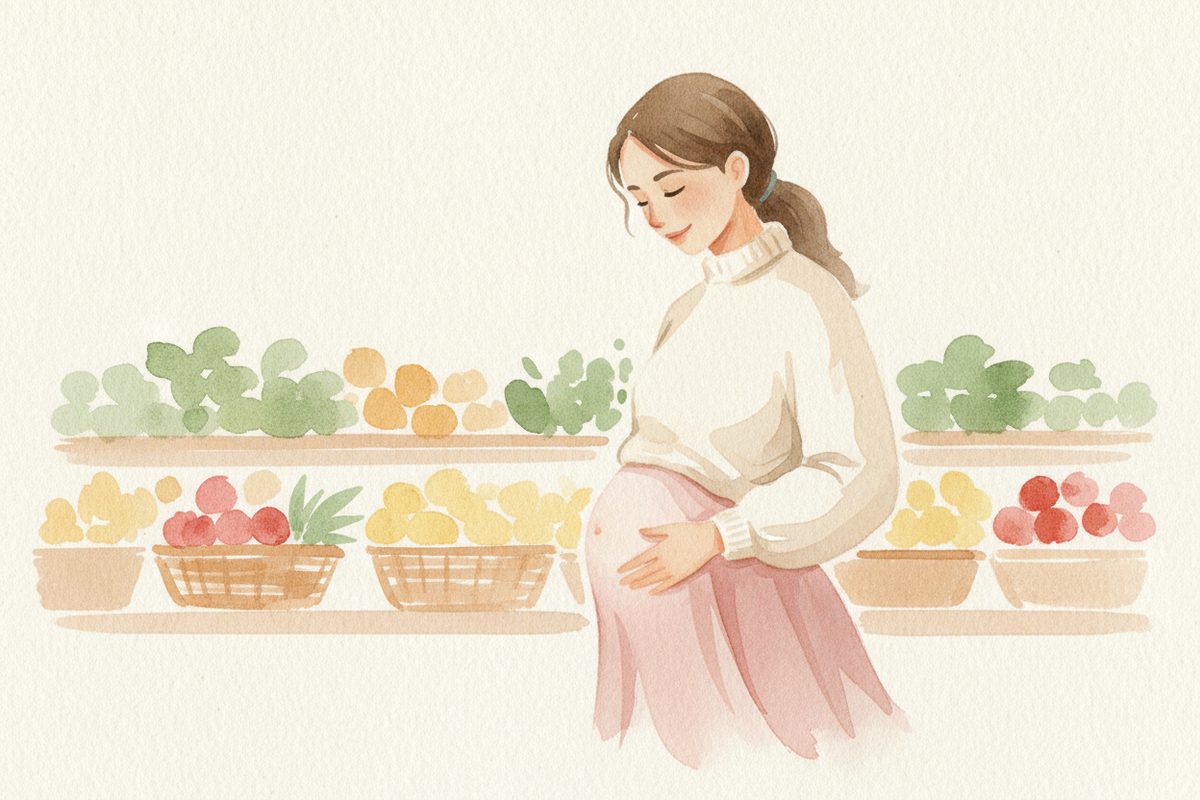 A warm watercolor illustration of week 13 of pregnancy