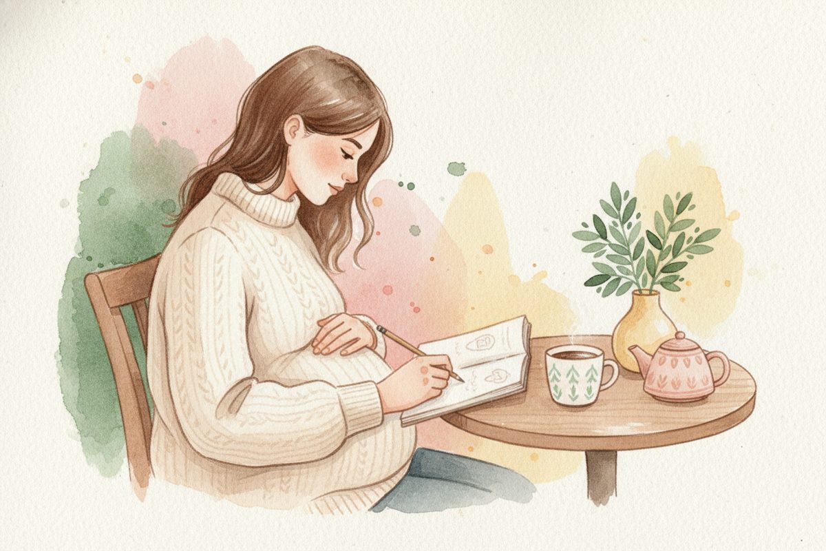 A warm watercolor illustration of week 19 of pregnancy