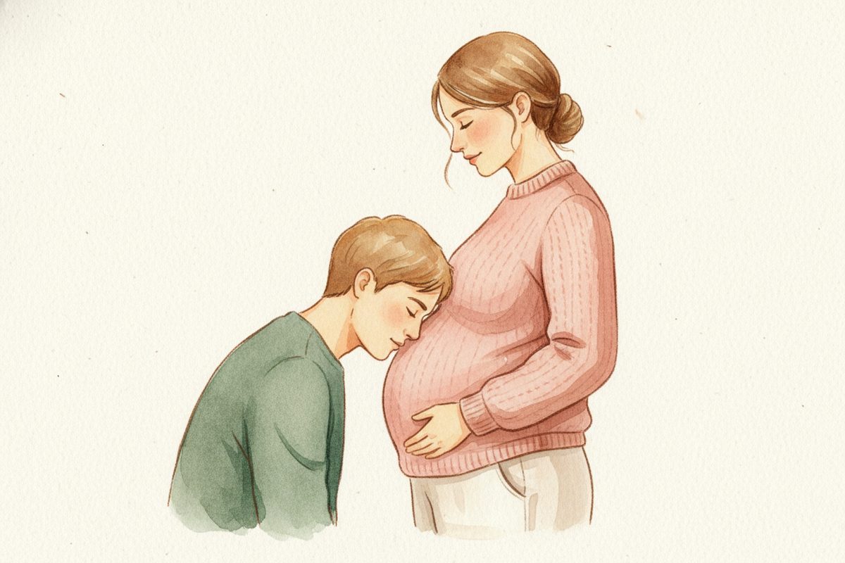 A warm watercolor illustration of week 23 of pregnancy
