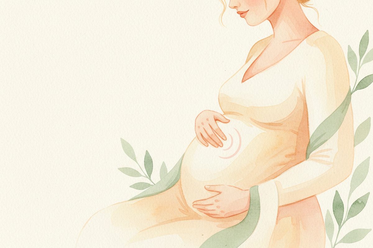 A warm watercolor illustration of week 29 of pregnancy