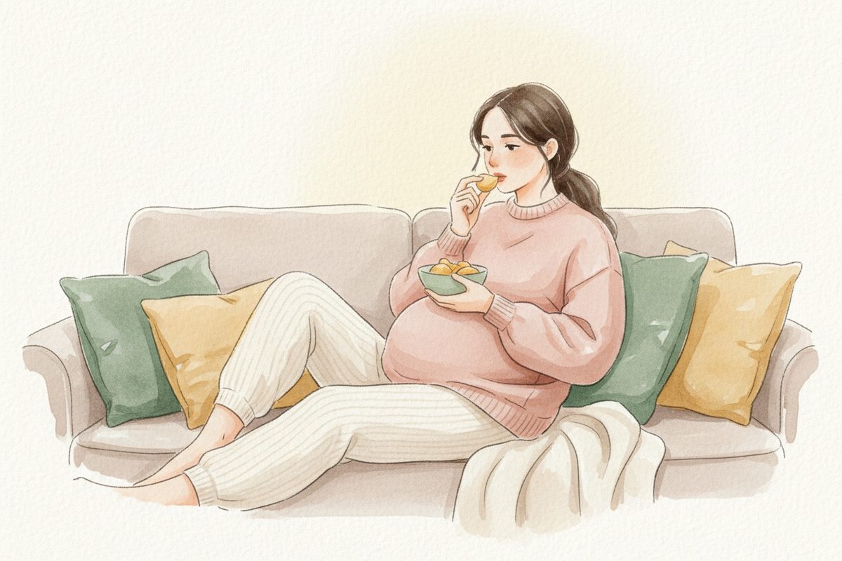 A warm watercolor illustration of week 30 of pregnancy