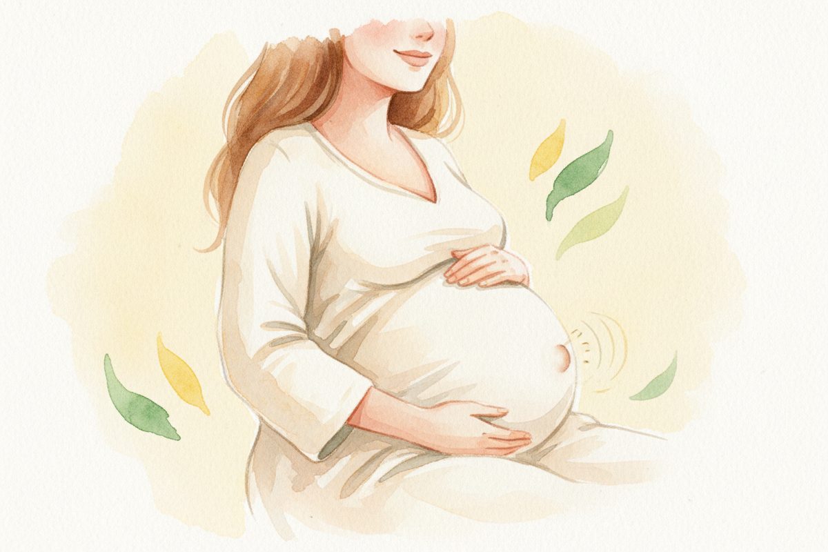 A warm watercolor illustration of week 31 of pregnancy