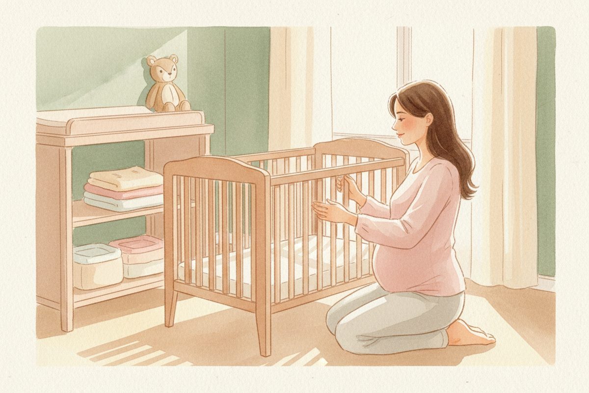 A warm watercolor illustration of week 32 of pregnancy