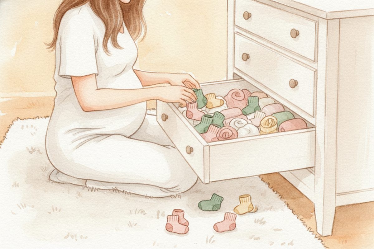 A warm watercolor illustration of week 33 of pregnancy