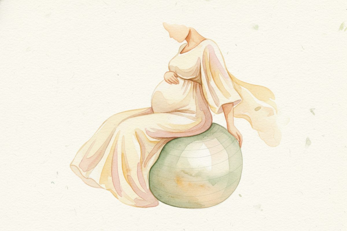 A warm watercolor illustration of week 34 of pregnancy