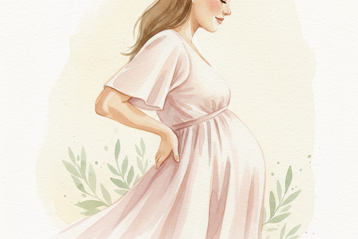 A warm watercolor illustration of week 37 of pregnancy