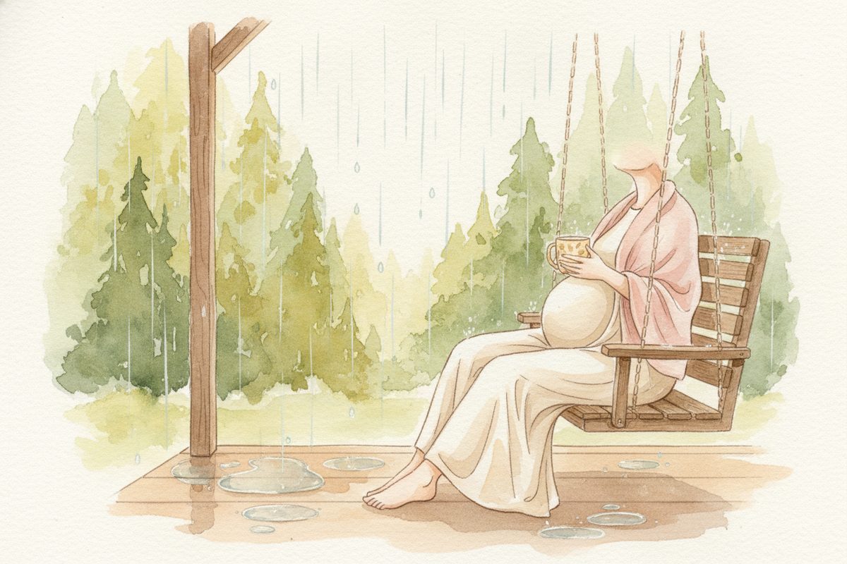 A warm watercolor illustration of week 39 of pregnancy