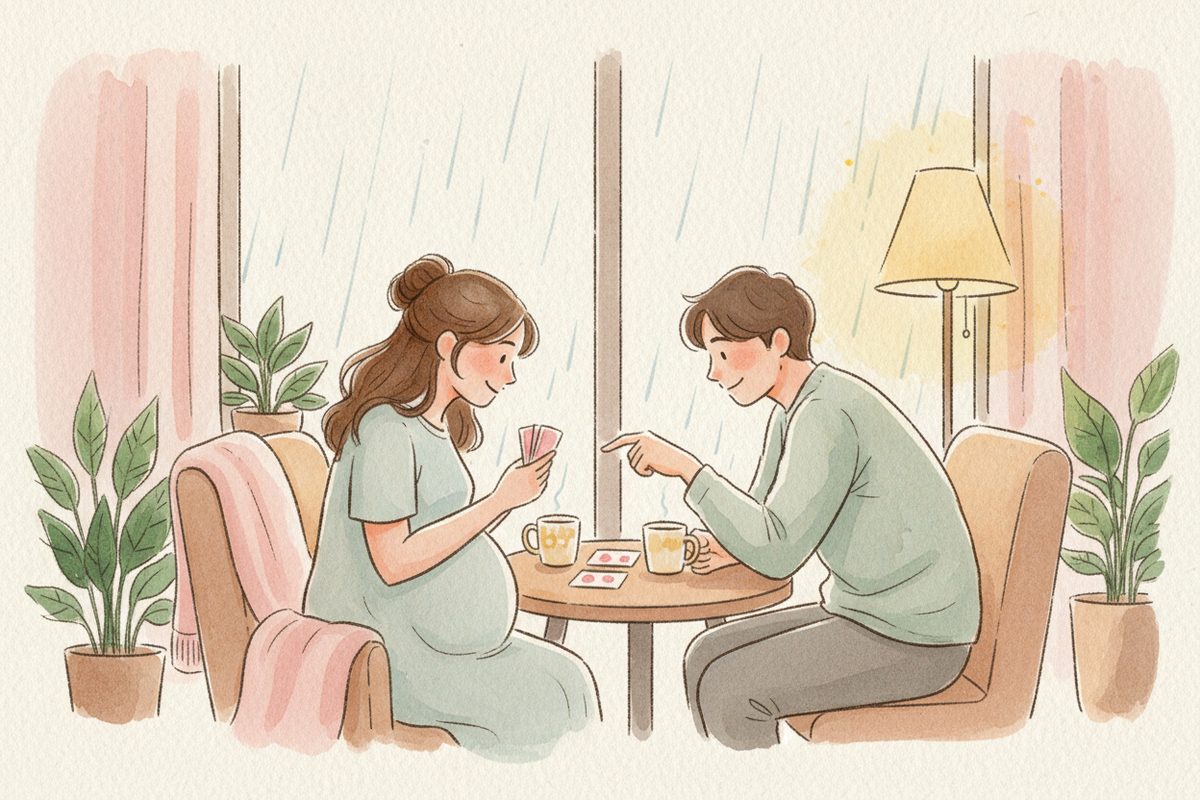 A warm watercolor illustration of week 42 of pregnancy