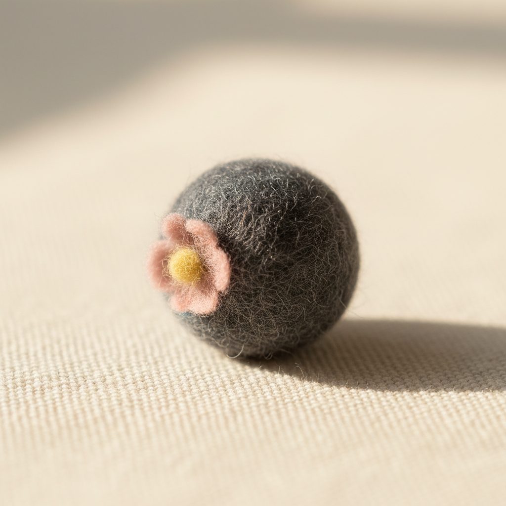 A needle-felted wool a poppy seed