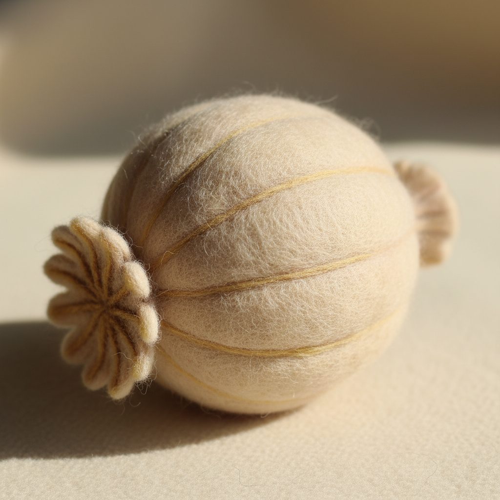 A needle-felted wool a poppy seed
