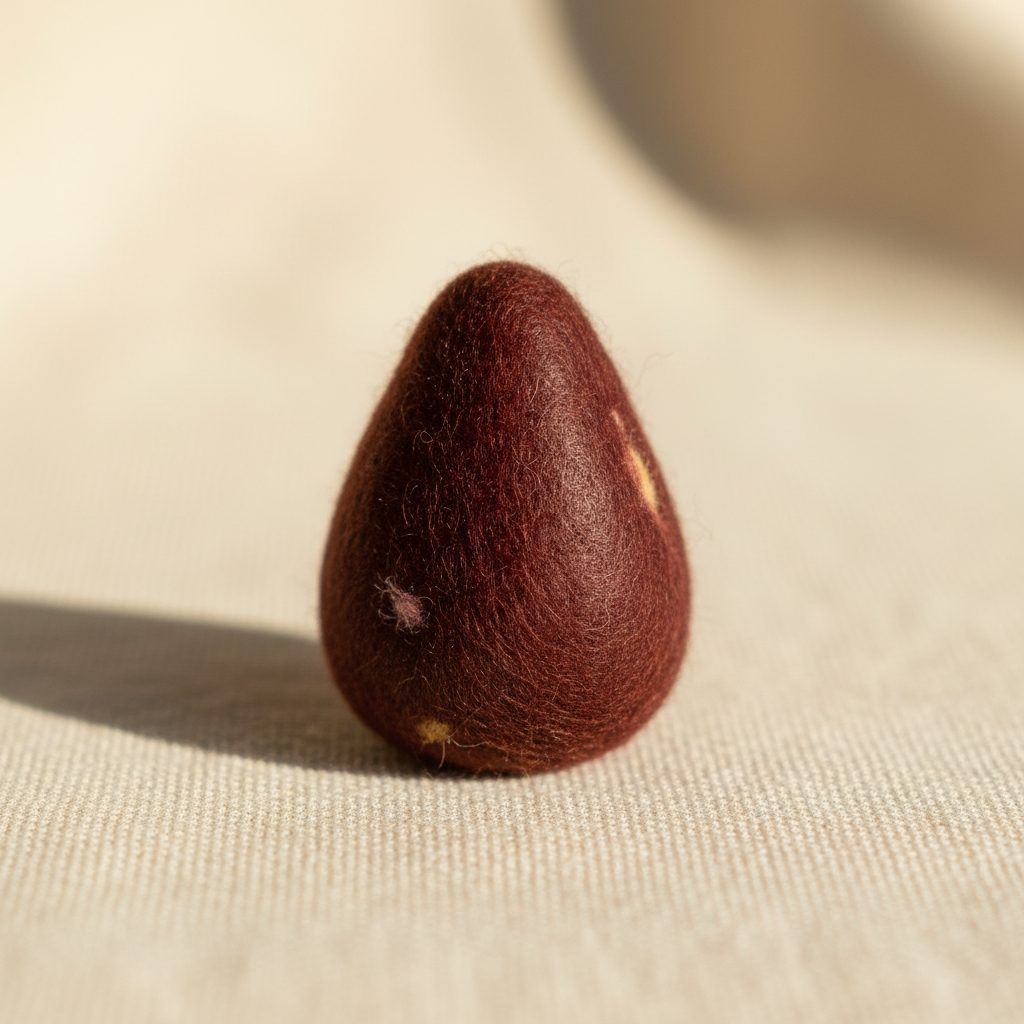 A needle-felted wool an apple seed