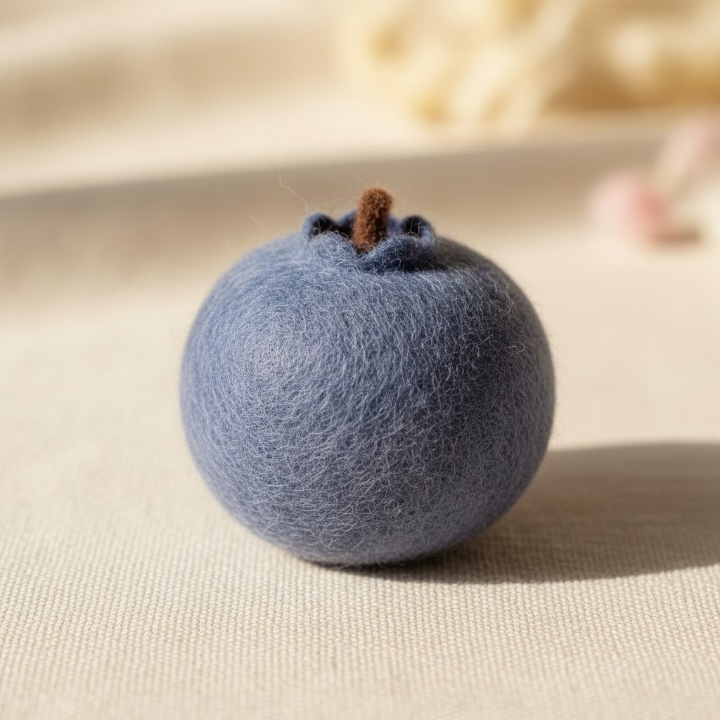 A needle-felted wool a blueberry