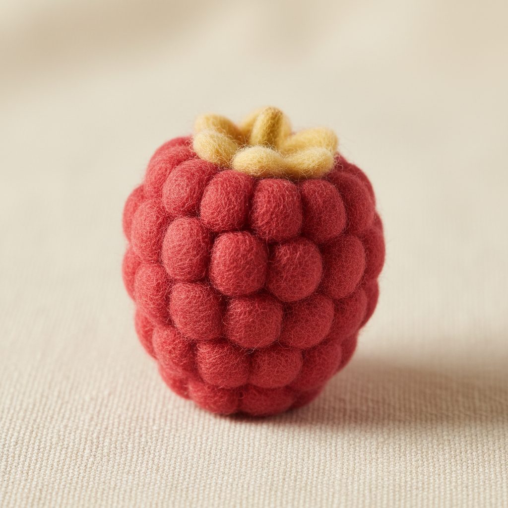 A needle-felted wool a raspberry