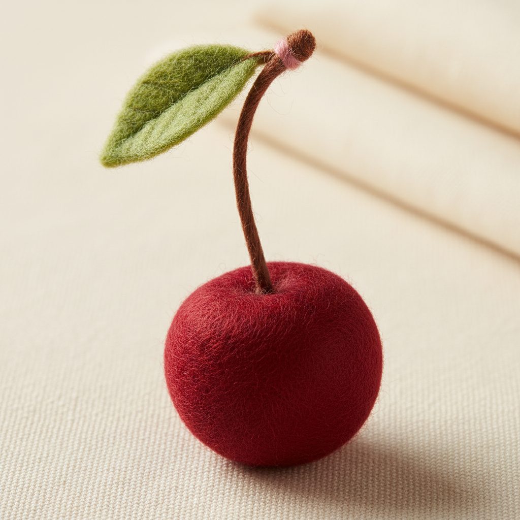 A needle-felted wool a cherry
