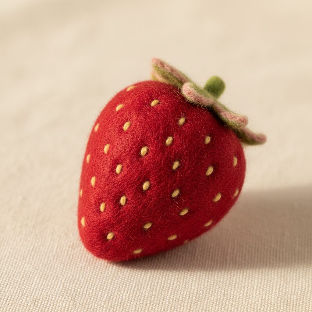 A needle-felted wool a strawberry