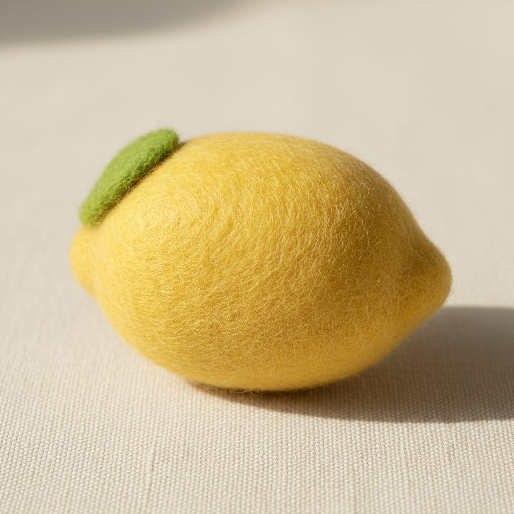 A needle-felted wool a lemon