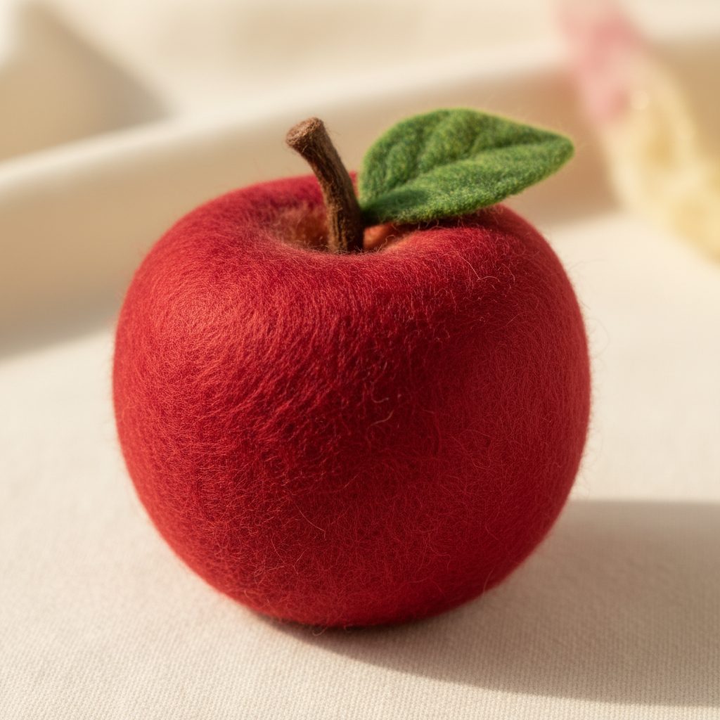 A needle-felted wool an apple