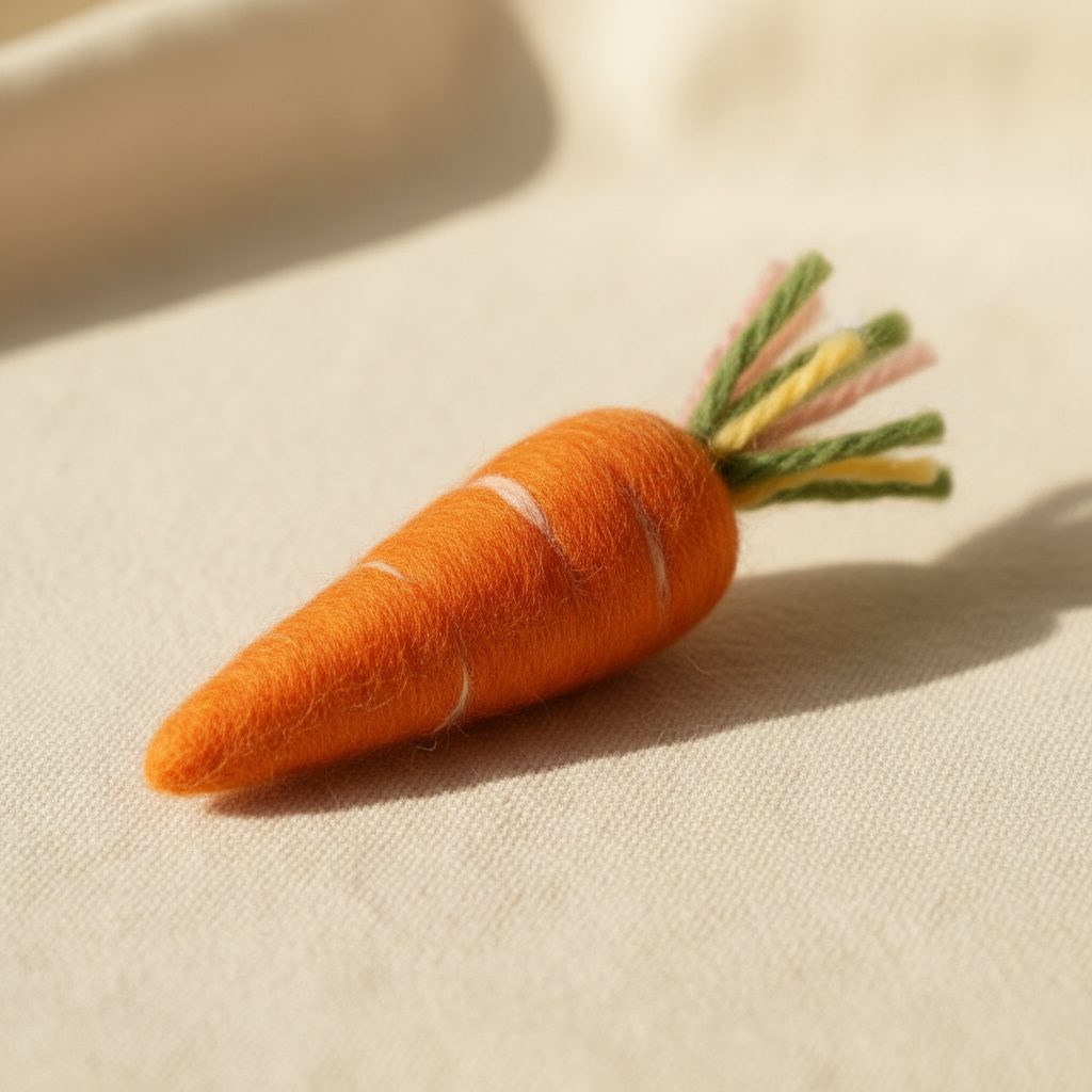 A needle-felted wool a carrot