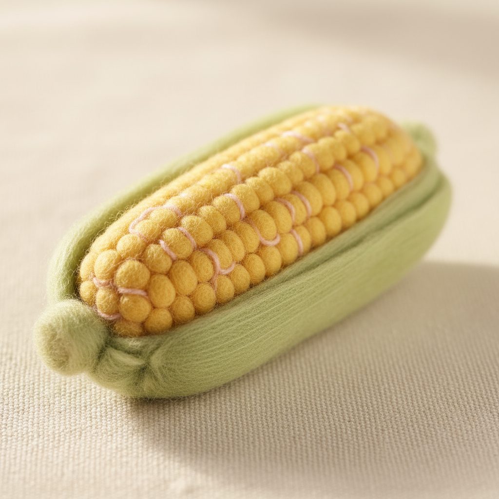 A needle-felted wool an ear of corn