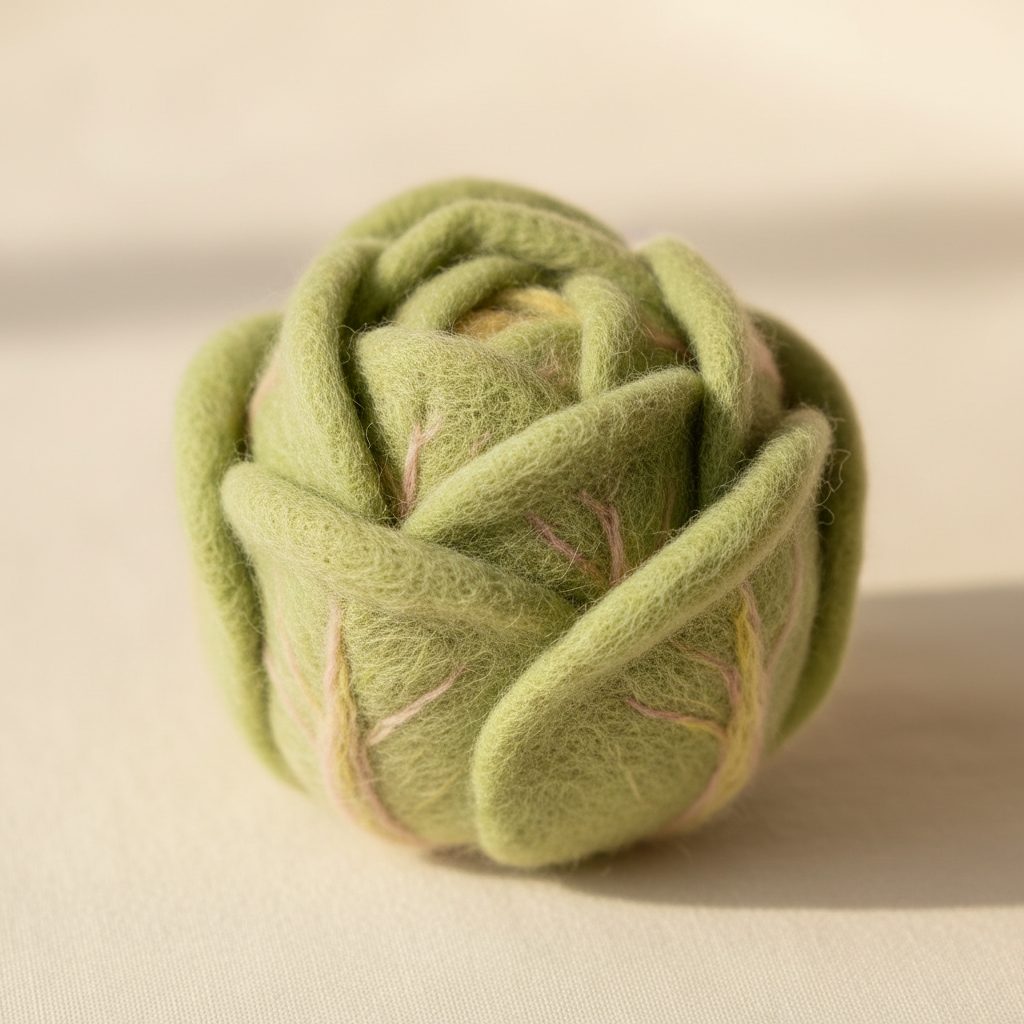 A needle-felted wool a head of lettuce