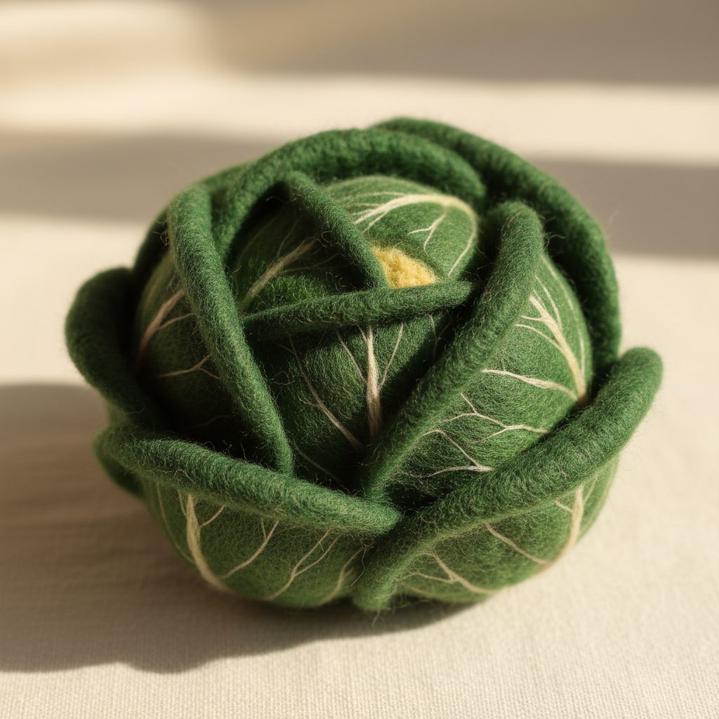 A needle-felted wool a cabbage