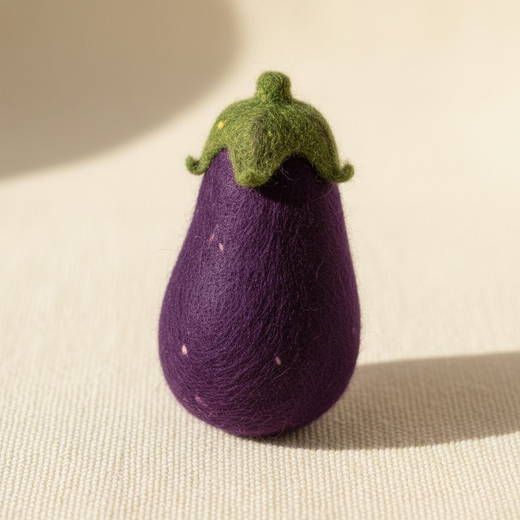 A needle-felted wool an eggplant