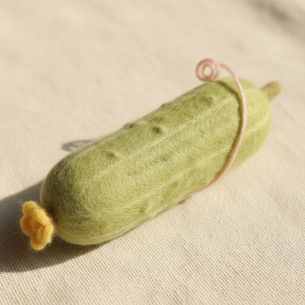 A needle-felted wool a cucumber
