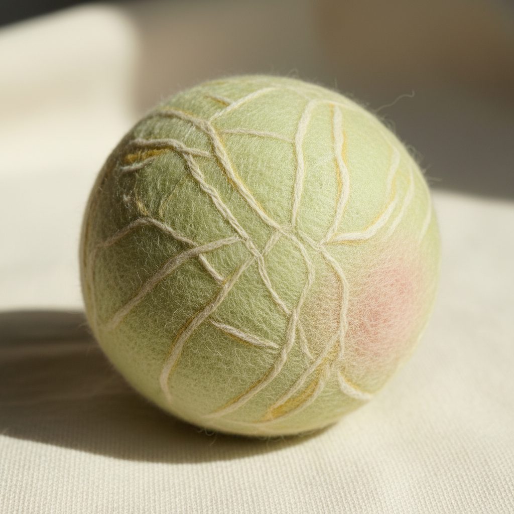 A needle-felted wool a honeydew melon