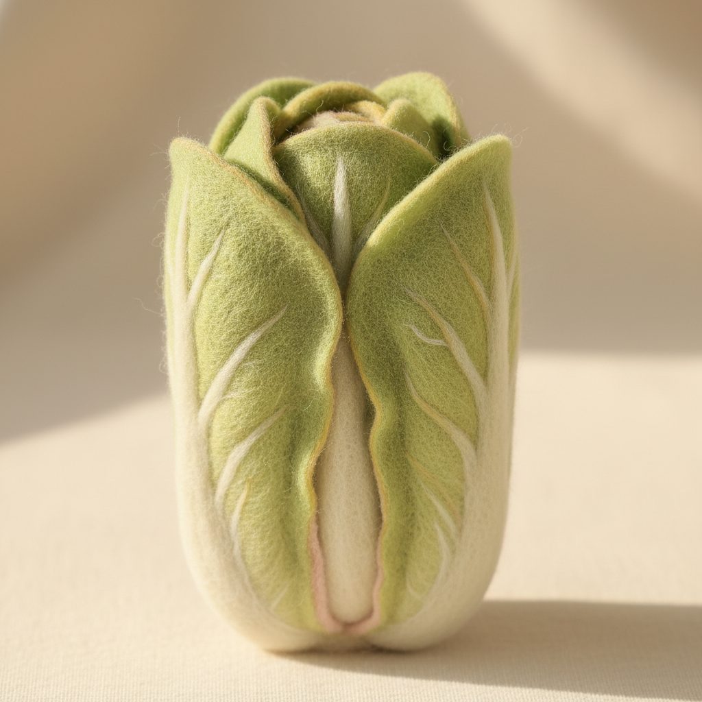 A needle-felted wool a head of romaine