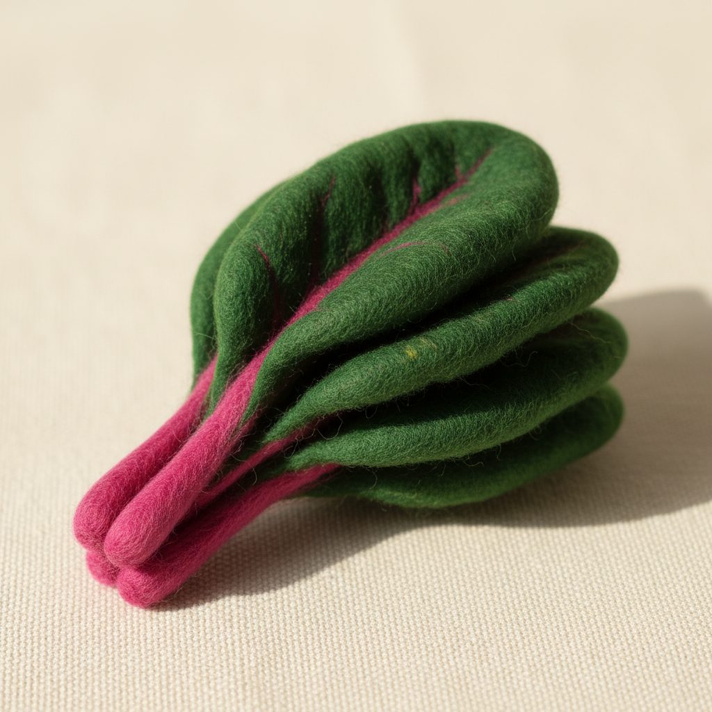 A needle-felted wool a bunch of Swiss chard