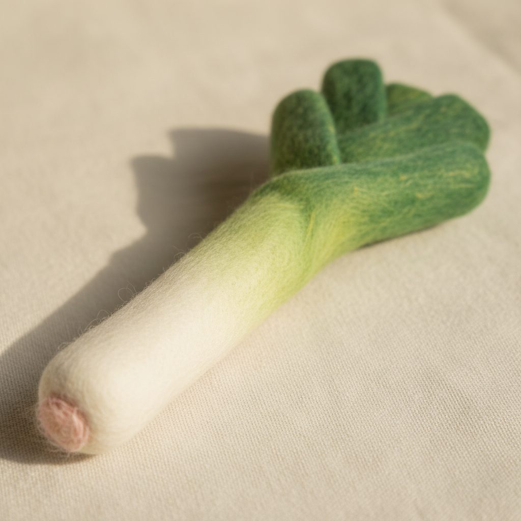 A needle-felted wool a leek
