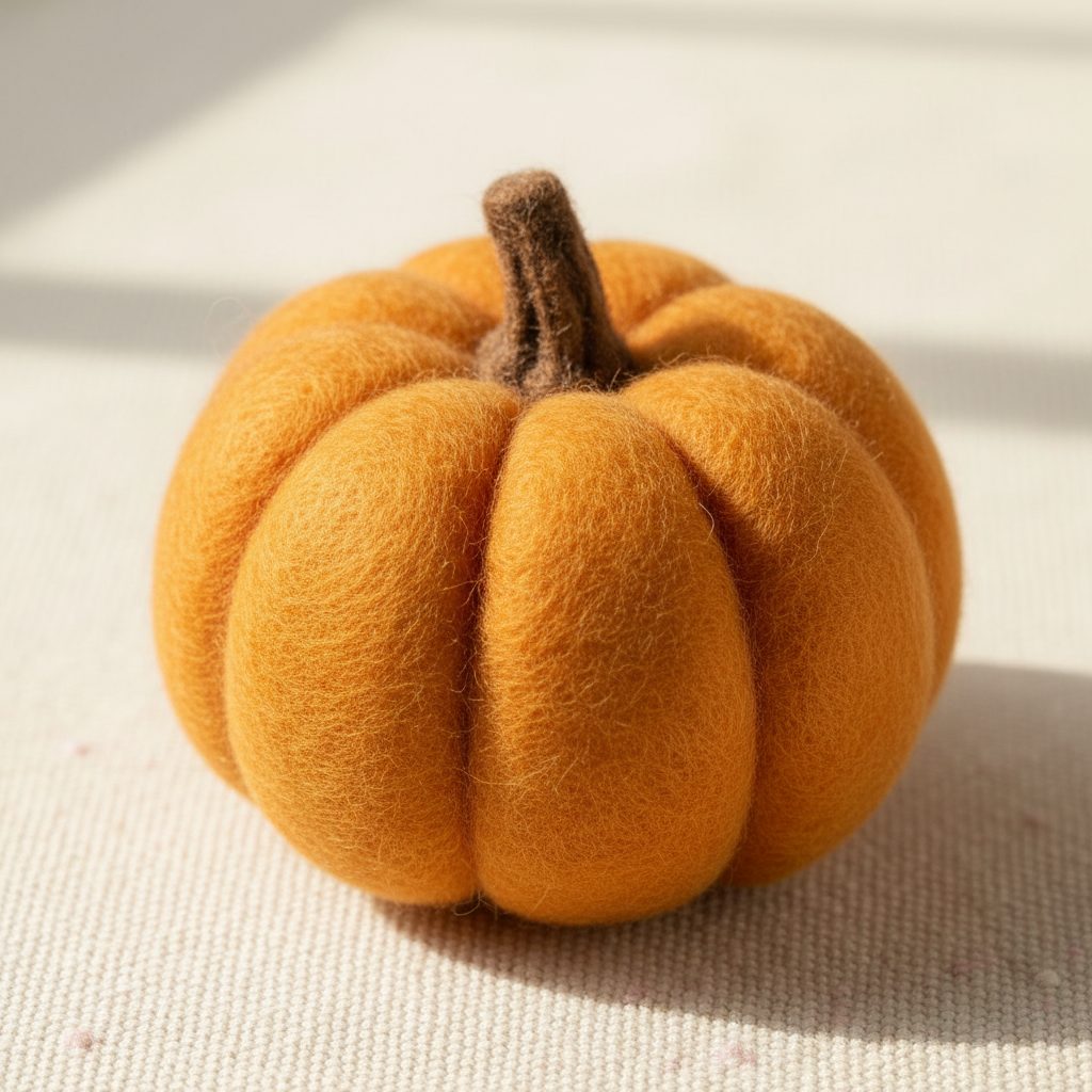 A needle-felted wool a small pumpkin