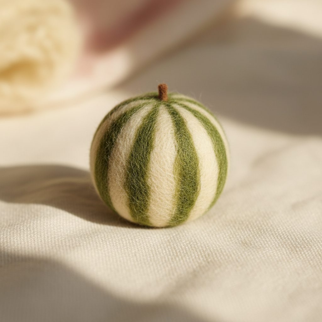 A needle-felted wool a small watermelon