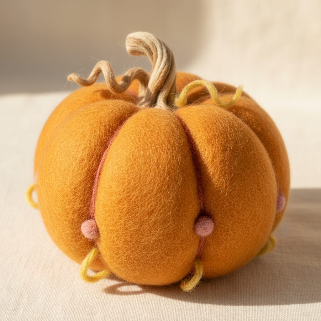 A needle-felted wool a pumpkin