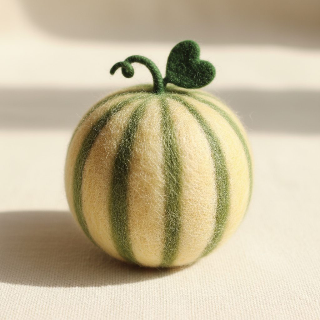 A needle-felted wool a small watermelon